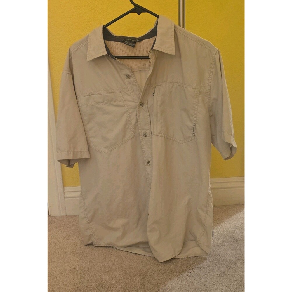 ExOfficio Men's L Beige Fishing Shirt SS Button Pockets 1002-2358